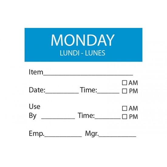 Day of the Week Food Safety Label 