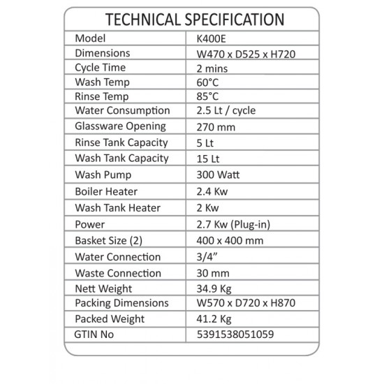Kobar K400E Glasswasher