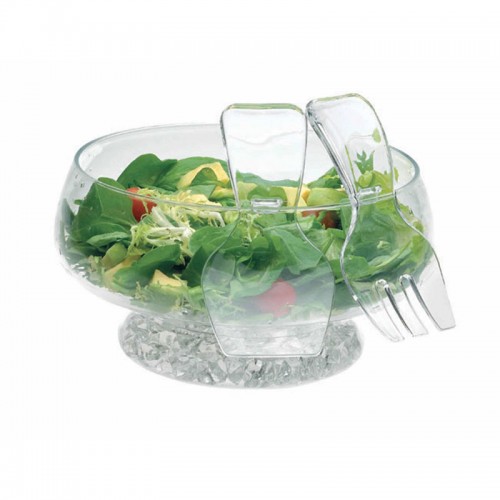 Acrylic salad bowl with vented ice chamber and servers